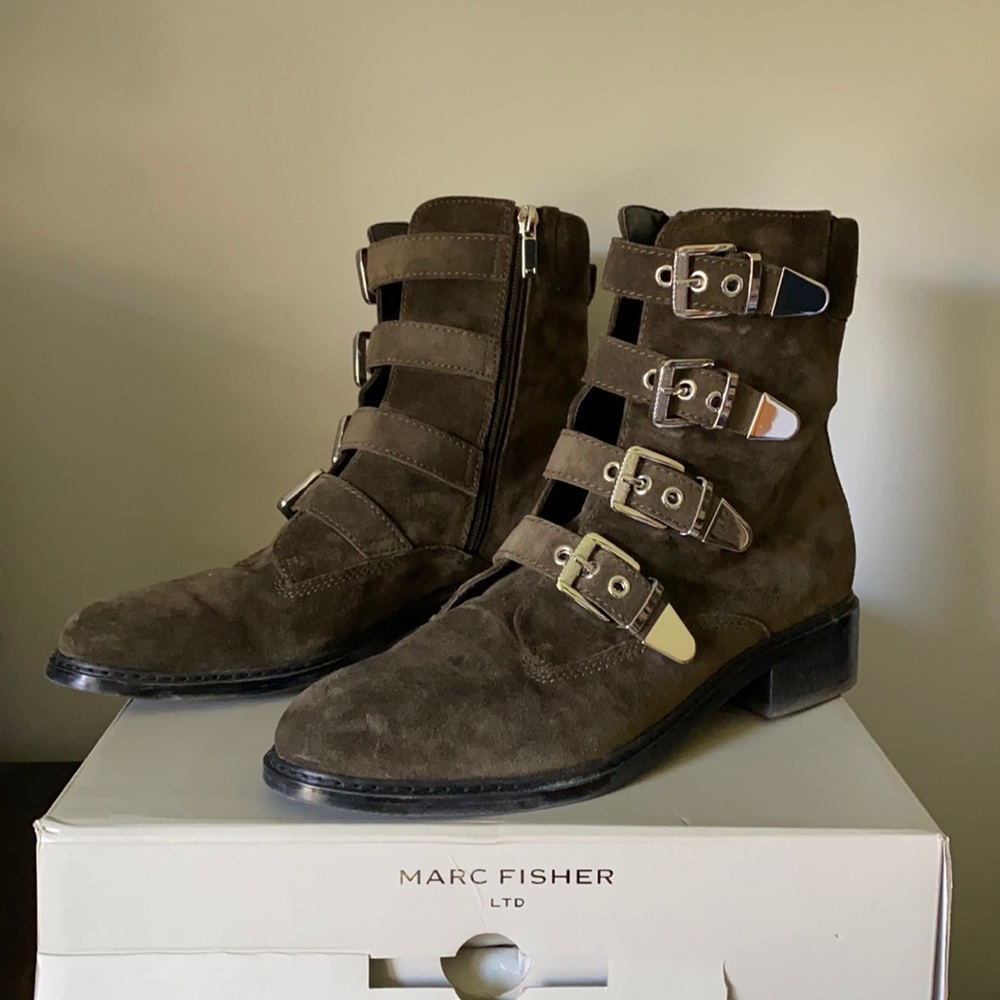 Marc fisher diante green suede buckle boots 9.5